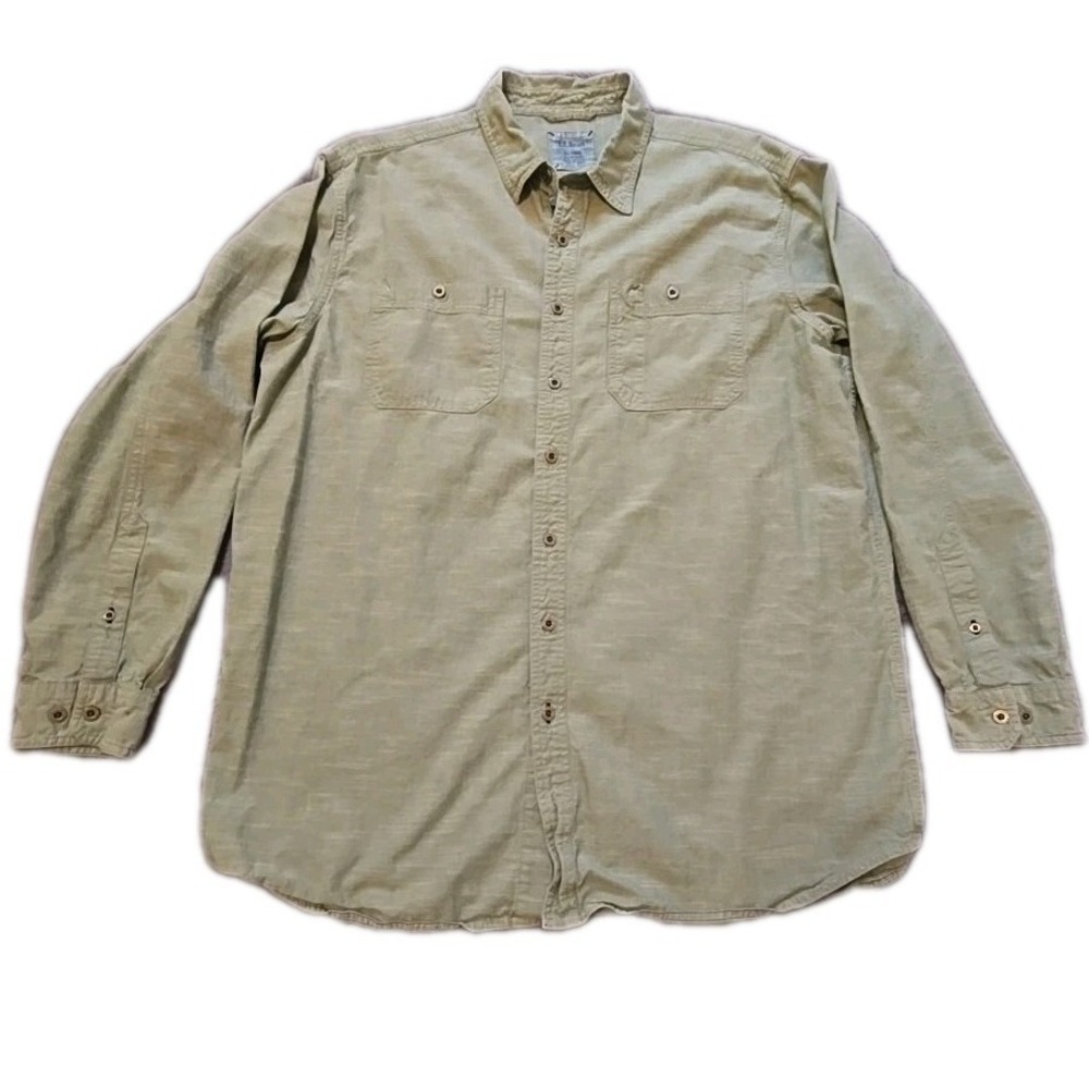 LL Bean XLT Shirt Men's Extra Large Tall Green Long Sleeve Buttons 100% Cotton